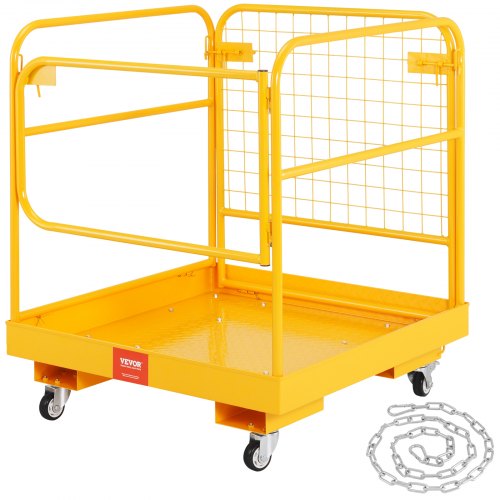 VEVOR Forklift Safety Cage, 544.3 kg Load Capacity, 91.4 x 91.4 cm, Folding Forklift Work Platform with Lockable Swivel Wheels, Drain Hole & Device Chain, Holds 1 to 2 Adults, Perfect for Aerial Work