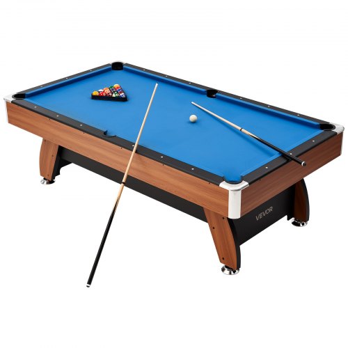 VEVOR Pool Table, 244cm Portable Billiards Tables with Wood Finish, Modern Adjustable Feet Game Table, Full Set Includes Balls, Cues, Rack, Chalk and Brush, Blue Cloth, for Family Use, Recreation Room