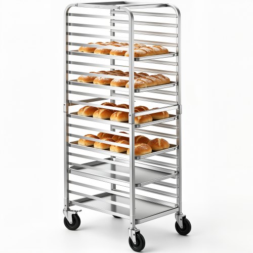 VEVOR Bun Pan Rack, 20-Tier Commercial Bakery Racks with Brake Wheels, Aluminum Racking Trolley Storage for Half & Full Sheet, Speed Rack For Kitchen Home, Bread Baking Equipment, 66 x 51.8 x 177.8 cm