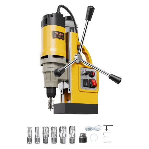 VEVOR Magnetborrmaskin, 1400W Motor 2 tum Borrdiameter, 2878 lbf Elektrisk Magnetborrpress, med 6 Kärnborrar, Variabel Hastighet, Borrmaskin för Metallytor, Hemförbättringsindustrin, Gul