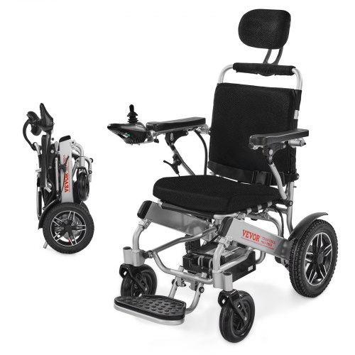 VEVOR Electric Wheelchair for Adults, 136kg Capacity with Adjustable Backrest, Foldable & Lightweight Motorized Wheelchair, 21km Range, All-Terrain Powered Chair, Portable for Seniors & Disabled