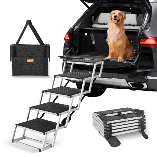 VEVOR Dog Stair for Cars 5-step Folding Dog Steps Aluminum Loads up to 68 kg