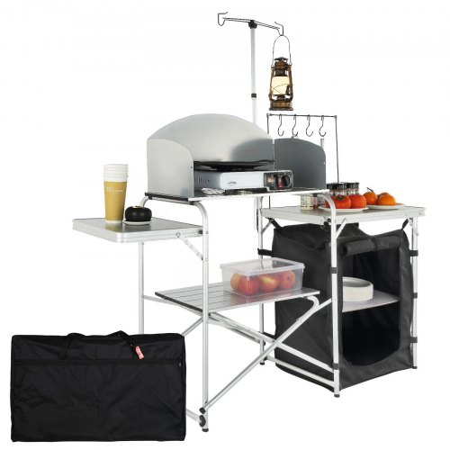 VEVOR Campingköksbord Hopfällbart Bärbart Kockbord 1 Skåp & Vindskydd