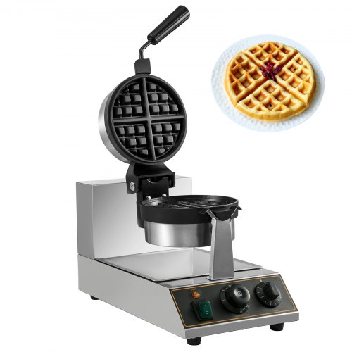 Vevor Rotated Commercial Round Waffle Maker Nonstick Electric Rotating Egg Waffle Maker Machine Stainless Steel Temperature and Time Control Belgian Waffle Maker