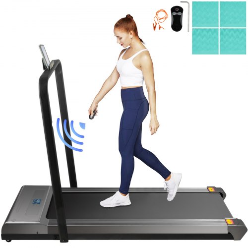 VEVOR Under Desk Treadmills Working Treadmills For Running, Led Treadmill For Home Running Machine With Remote Control, 1-6.0km/h Speed Portable Slim Treadmill  Indoor Exercise(Silver,with Handrail)