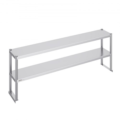 VEVOR Dubbel överhylla, Dubbelskiktad överhylla i rostfritt stål, 30 x 180 cm Dubbelvånings överhylla, Höjdjusterbart överhylla Förberedelsebord för kök, restaurang och verkstad