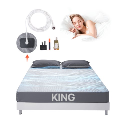 VEVOR Jordningslakan, King Size, 90 % bomull + 10 % ren silverfiber, jordade dra-på-lakan, med jordningssladd och testare, för förbättrad sömn och välbefinnande (Grå, King - 1981 x 2030 x 5 mm)