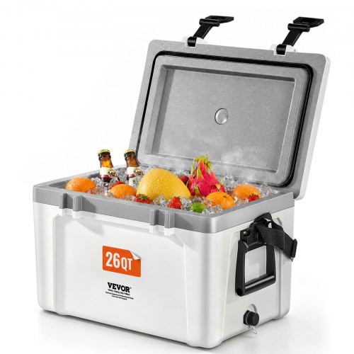 VEVOR Portable Cooler, 26 QT Hard Cooler with Ice Retention, Heavy-Duty Handles and Strap, Lightweight Rigid Material Insulated Portable Cooler, Suitable for Family Picnics and Short Trips
