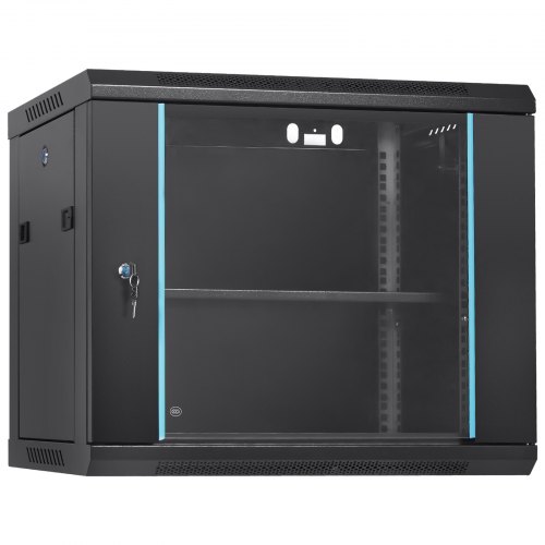 VEVOR 9U Wall Mount Network Server Cabinet, 60x45x50cm, 39.4 cm Deep, Server Rack Cabinet Enclosure, 90.7 kg Max. Ground-mounted Load Capacity, with Locking Glass Door Side Panels, for IT Equipment, A/V Devices