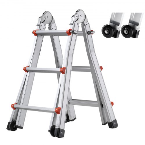 VEVOR Telescoping Ladder A Frame, 9.5 FT Compact Aluminum Extension Ladder, Multi-Function Portable Collapsible RV Ladder, Telescopic Ladder for Homework Stairs Indoor Outdoor Roof, 330lb Load