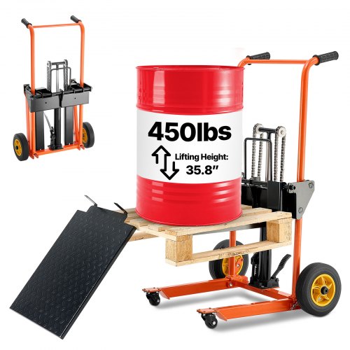 VEVOR Hydraulic Material Lift Winch Stacker, 205 kg Load Capacity, Pallet Truck Dolly with Fork Lift Table, 900 mm Max Lifting Height, Foldable & Portable Pallet Jack Table Cart, Yellow & Black