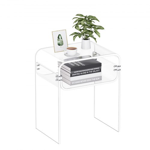 VEVOR Acrylic Side Table, 2 Tiers Clear Bedside Table with Storage Shelf, Modern Rectangle Acrylic End Desk, Transparent Thick Nightstand for Bedroom, Living Room, Study, 30 x 40 x 50 cm (Clear)