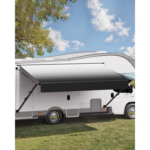 VEVOR Manuell Husbilsmarkis Komplett Kit, 14' Infällbar Markis med Aluminiumram, Markis för Utomhusvagn, Passar De flesta Husbilar (Black Fade)