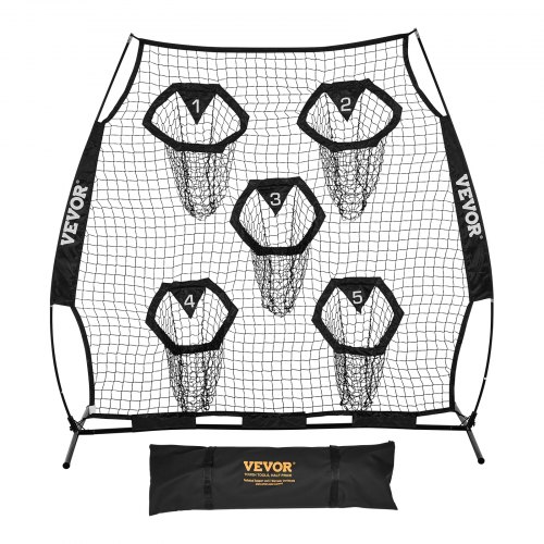 VEVOR 1828.8x1828.8mm Football Trainer Throwing Net, Training Throwing Target Practice Net with 5 Target Pockets, Knotless Net Includes Straps and Portable Carry Case, Improve QB Throwing Accuracy