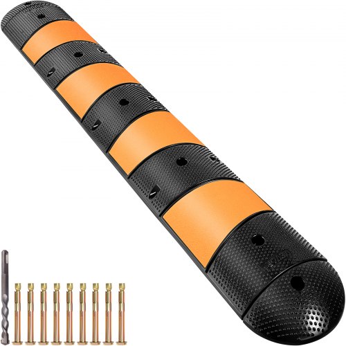VEVOR Rubber Traffic Calming Device, Single Unit with Dual Channels, 72" Length Modular Design Supports Up to 22000 LBS, Dimensions 72.8 x 12.2 x 2.2, Suitable for Asphalt, Concrete, and Gravel Sur