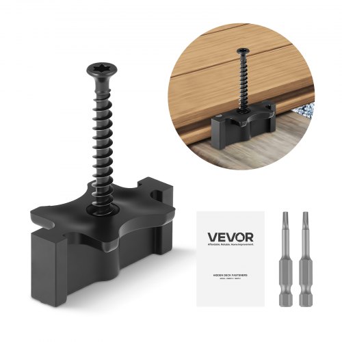 VEVOR 500PCS Hidden Deck Fasteners for Composite Decking Board, Universal Composite T Clips & Plastic Hidden Fasteners with Metal Screws,Polypropylene PP Clips Works with 6.5 mm Gaps, Black