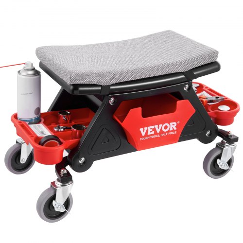 VEVOR Mechanics Stool, 136.1kg Capacity Rolling Mechanic Seat with 10.2cm Wheels, Three Slide-Out Tool Trays and Drawer, Heavy Duty Roller Creeper Seat for Home Garage DIY Automotive