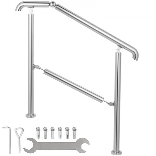 VEVOR 5 Step Railing Stainless Steel Transitional Handrail fit for Level Surface and 1 to 5 Steps Adjustable Stair Railing Indoor Outdoor Step Railings 99.8 kg Capacity W/ Installation Kit Porch DIY