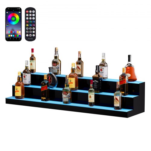 VEVOR LED Lighted Liquor Bottle Display Bar Shelf RF & App Control 121.9 cm 3-Step