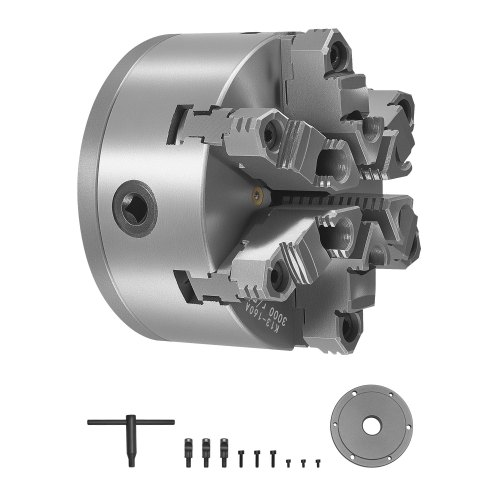 VEVOR 6-Jaw Lathe Chuck, 6 Inch (160 mm), Self-Centering Chuck with D1-4 Cam Lock Backing Plate, 0.12-5.71 in (3-145 mm) Clamping Range with T-wrench Screws, HT300 Material, for Wood Metal Lathe