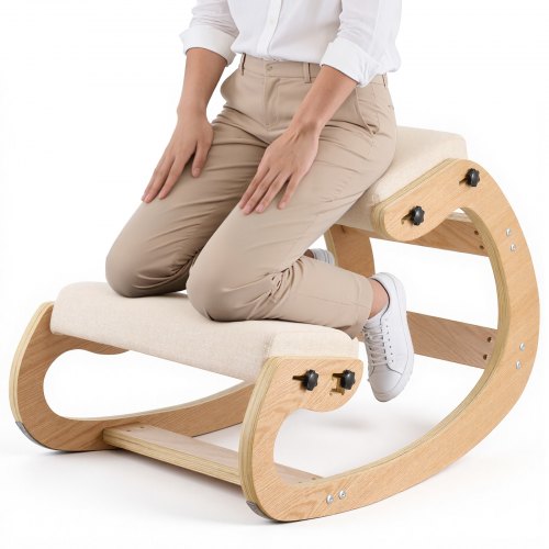 VEVOR Ergonomic Kneeling Chair, Wooden Posture Knee Chair with Adjustable Thick Foam Cushions & Solid Wood Frame, Adjustable Height, Relief for Neck or Back Pain for Home, Office or Meditation, Beige