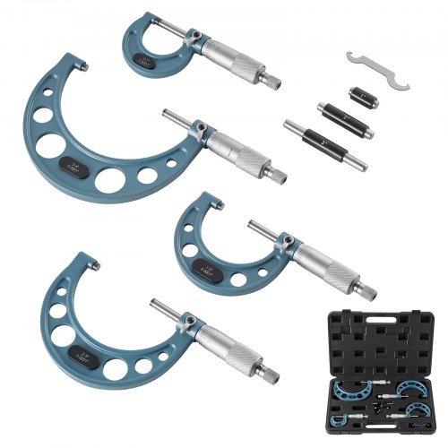 VEVOR 4 PCS Micrometer Set, 0–1/1–2/2–3/3–4 in Machinist Outside Micrometer, Ultra-Precision Accuracy, Professional Machinist Tools with Protective Case, for Metalworking & Engineering