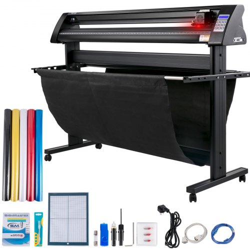 VEVOR vinylskärare, 1350 mm vinylplotter, LED-skärmplotter, halvautomatisk inbyggd optisk öga, kompatibel med SignMaster-programvara för Windows-system med stativ
