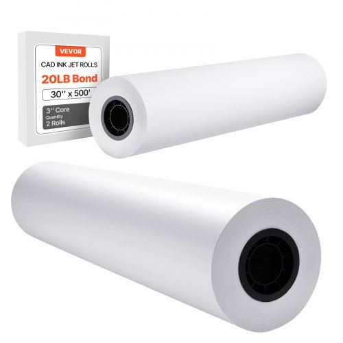 VEVOR storformatspapper, plotterrulle 762 mm x 152,4 m, 2 rullar CAD-pappersrullar med 76,2 mm kärna, 80 GSM plotterrullar, för CAD-ritningar, tekniska planer, GIS-kartor och arkitektoniska designer