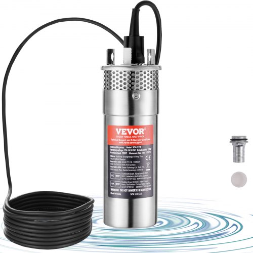 VEVOR Solar Water Pump, 12V DC 120W Submersible Deep Well Pump, Max Flow 12 L/min(3.2 GPM), Max Head 70m/230 ft, Max Submersion 30m/98.4 ft, Solar Powered Water Pump for Well