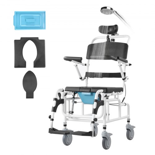 VEVOR Shower Wheelchair 17.5in/44.5 cm Al Alloy Bathroom Wheelchair for Disabled Adult