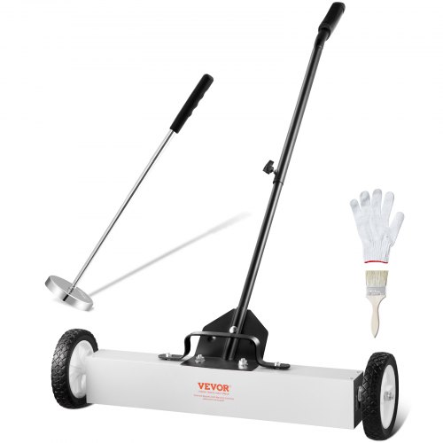 VEVOR 24-Inch Magnetic Sweeper with Wheels, 50 lbs Capacity, with Telescoping Magnetic Pickup Tool, Adjustable Handle, Magnetic Pickup Sweeper to Pick Up Nails and Screws, for Workshop, Garage, Yard