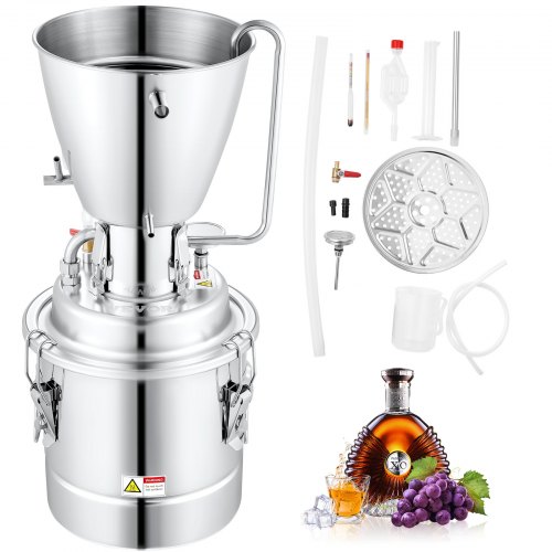 VEVOR Water Alcohol Distiller, 8 Gal/30 L, 304 Stainless Steel Still with 6-Lap Coil, Home Distillery Kit with 5 Kg Output per Time, with Thermometer Vinometer Pump, for Whiskey Brandy Essential Oil