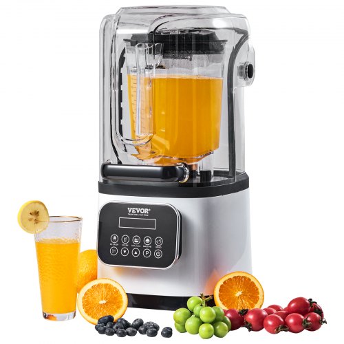 VEVOR Professional Blender with Shield, Commercial Countertop Blenders, 68 oz Plastic Jar Blender Combo, Stainless Steel 9 Speed & 5 Functions Blender, for Shakes, Smoothies, Peree, and Crush Ice, White