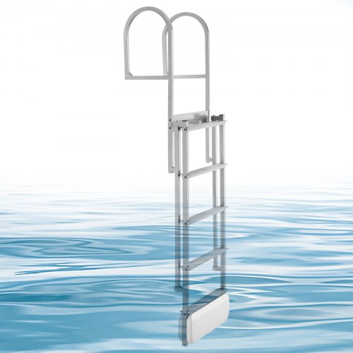 VEVOR Retractable Dock Ladder, 5 Steps, Aluminum Alloy Pontoon Boat Swim Ladder with Auto-Lift Float, Non-Slip Wide Steps, 227 kg Weight Capacity, Adjustable Height, for Lake Pool Marine Boarding