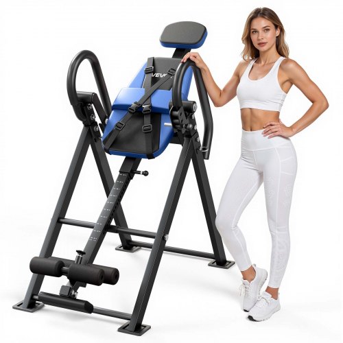 VEVOR Inversion Table, 136 kg Capacity Heavy Duty Back Inverter Stretcher, Inverted Table with Dual-Roller Locking, Decompression Tables for Shoulders, Neck, Back, 3-Level Armrest Pin Adjustment