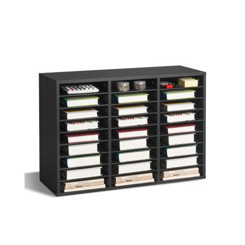 VEVOR Literature Organizer, 27 Compartments Office Mailbox with Removable Shelves, Wooden Mailbox Sorter Particle Board Office Home Classroom Storage, File Sorter for Files, Documents, Papers, Black