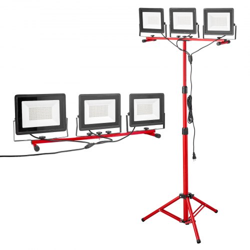 VEVOR LED Work Light with Stand, 21000 Lumens, Three-Head Portable Camping Light with Individual Switch, Tripod Stand, 3.3 m Power Cord, for Indoor Outdoor Job Site Construction, IP65 Waterproof