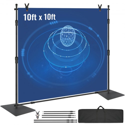 VEVOR 304.8 x 304.8 cm Pipe and Drape Kit, Heavy Duty Backdrop Stand with Carbon Steel Base, Adjustable Backdrop Support with 6 Clamps and A Carry Bag for Wedding, Party, Event, Photography, and Exhibition