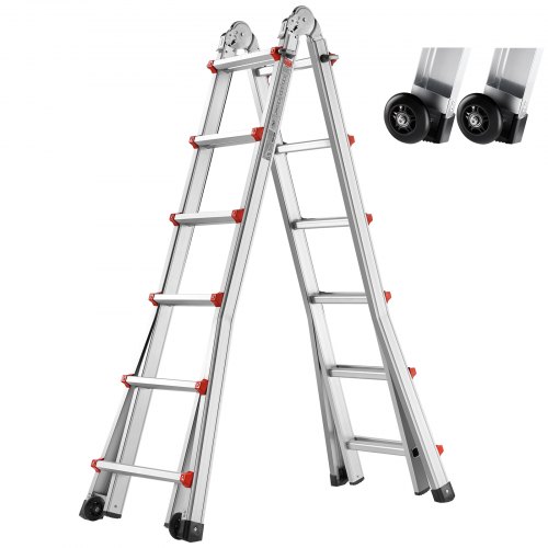 VEVOR Telescoping Ladder A Frame, 20.5 FT Compact Aluminum Extension Ladder, Multi-Function Portable Collapsible RV Ladder, Telescopic Ladder for Homework Stairs Indoor Outdoor Roof, 330lb Load
