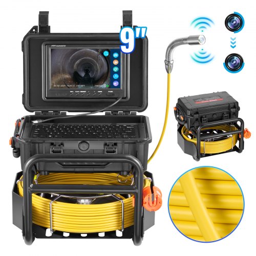 VEVOR Sewer Camera, 230 ft/70m, Self-Leveling Drain Camera with 512Hz Transmitter, Distance Counter, 9" Screen 1080P HD Snake Plumbing Camera with Light-12 LED & 32GB Card for Duct Pipe