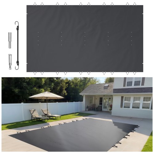 VEVOR Pool Safety Cover, 4x7 m In-ground Pool Cover, Charcoal PVC Pool Covers, Rectangular Safety Pool Cover Winter Pool Cover Solid Safety Pool Cover for Swimming Pool Winter Protection Cover