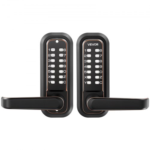 VEVOR Mechanical Keyless Entry Door Lock, 2.0 Code Upgrade, 4-7 Digits Code, Double-Sided Push Button Combination Keypad Door Lock with Handle, Auto Locking, for Indoor or Outdoor, Oil-Rubbed Bronze