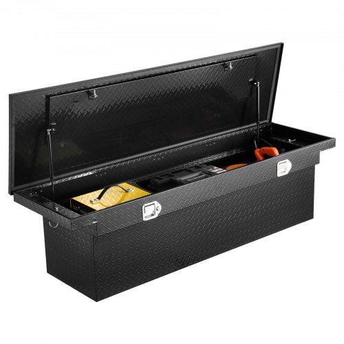 VEVOR Crossover Truck Tool Box, 69x12x14 In, Heavy Duty Aluminum Toolbox with Diamond Texture, Pick Up Truck Bed RV Trailer Toolbox, Waterproof Storage Organizer with Lock, Keys, Side Handles, Black
