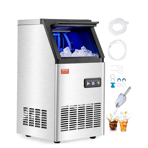 VEVOR Commercial Ice Maker Machine, 100lbs/24H Ice Maker Machine with 16lbs Storage Capacity, 36 Ice Cubes in 15 Minutes, LED Digital Display Freestanding Self-Cleaning for Bar Office Restaurant