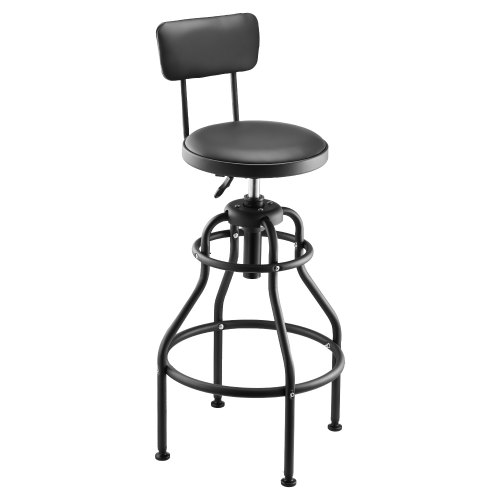 VEVOR Shop Stool with Backrest, Pneumatic Garage Seat/Work Stool with 300 lbs Capacity, Adjustable Height Roller Creeper Seat, 360° Swivel Padded Workshop Stool, for Garage, Shop & Auto Repair, Black