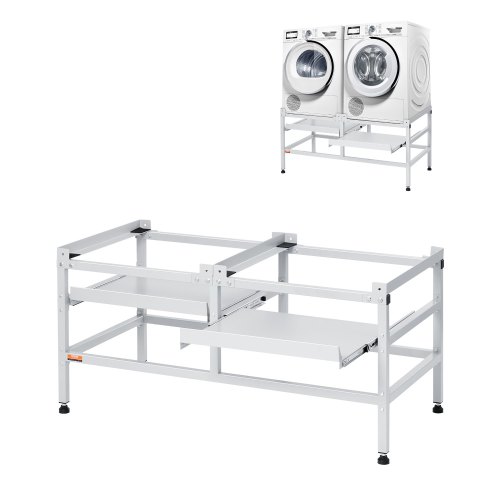 VEVOR Washing Machine Stand, 48.5x25-Inch Washer Laundry Pedestal, 590LBS Load Capacity Washer And Dryer Pedestal Base with Double Trays, 4 Adjustable Feet for Lifting Washing Machines, Carbon Steel
