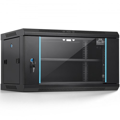VEVOR 6U Wall Mount Network Server Cabinet, 39.4 cm Deep, Server Rack Cabinet Enclosure, 90.7 kg Max. Ground-mounted Load Capacity, with Locking Glass Door Side Panels, for IT Equipment, A/V Devices