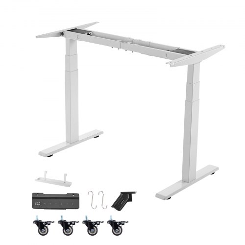 VEVOR Standing Desk Frame Dual Motor, Electric Adjustable 100-180 cm Extension Length, 3 Memory Height Settings Stand Up Table Legs, Sit to Stand Desk Leg Riser for Office Home Base Worksation, White