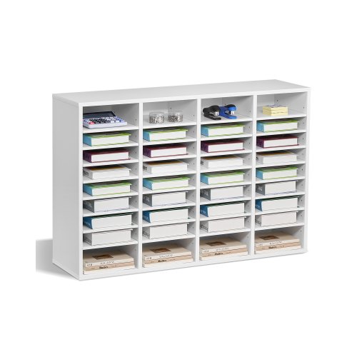 VEVOR Literature Organizer, 36 Compartments Office Mailbox with Adjustable Shelves, Wooden Mailbox Sorter Medium Density Fiberboard Office Home Classroom Storage for Files, Documents, Papers, White
