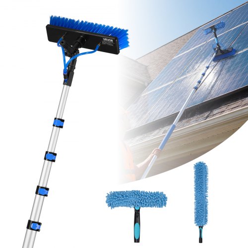VEVOR Solar Panel Cleaning Kit, 7.365 m, Water Fed Pole Kit with Cleaning Brush, Soap Dispenser, Extendable Aluminum Telescopic Pole, 180° Rotatable Brush Head, for Roof Mounted Solar Panels, Windows